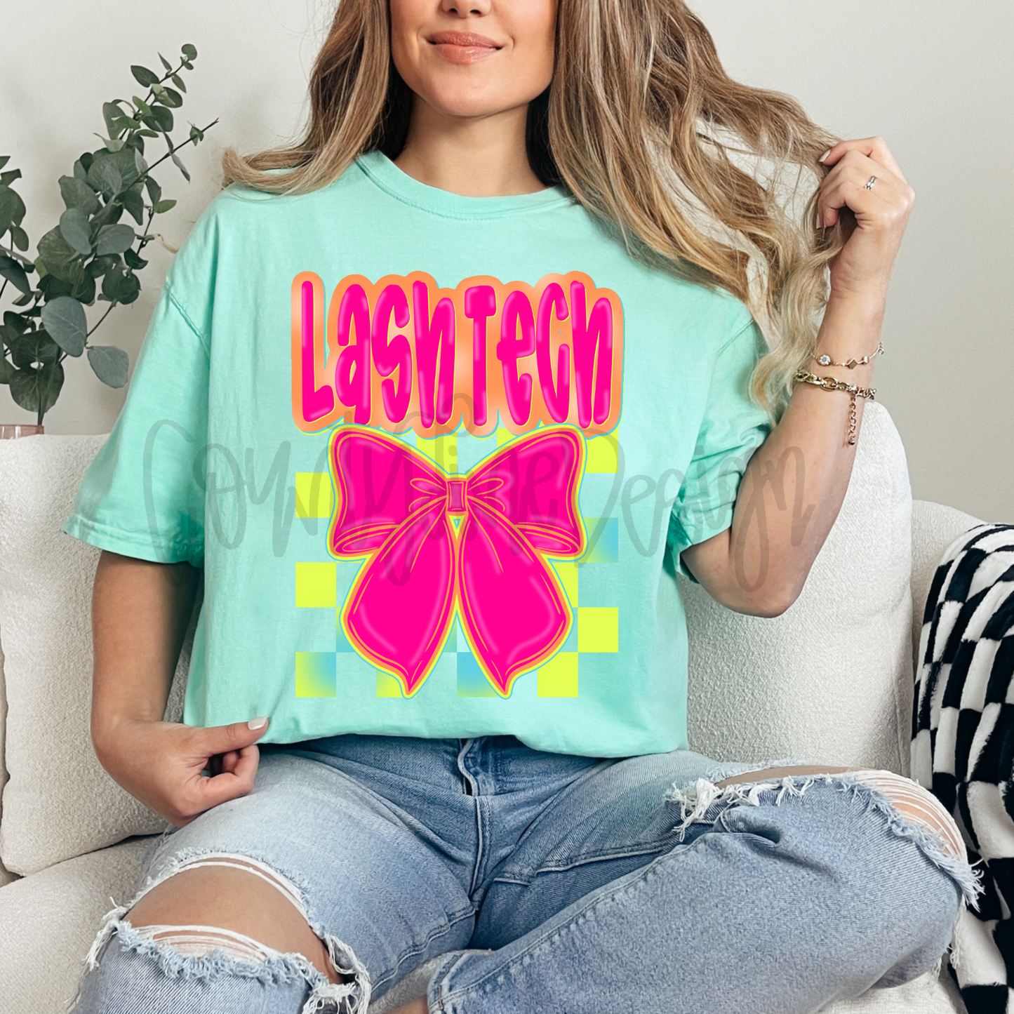 Lash Tech Neon Bow PNG