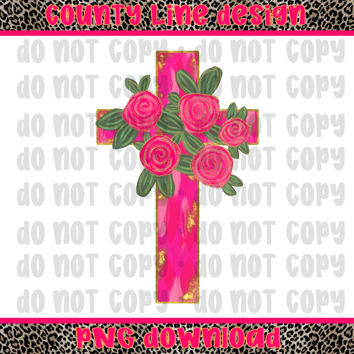 Pink Floral Cross PNG