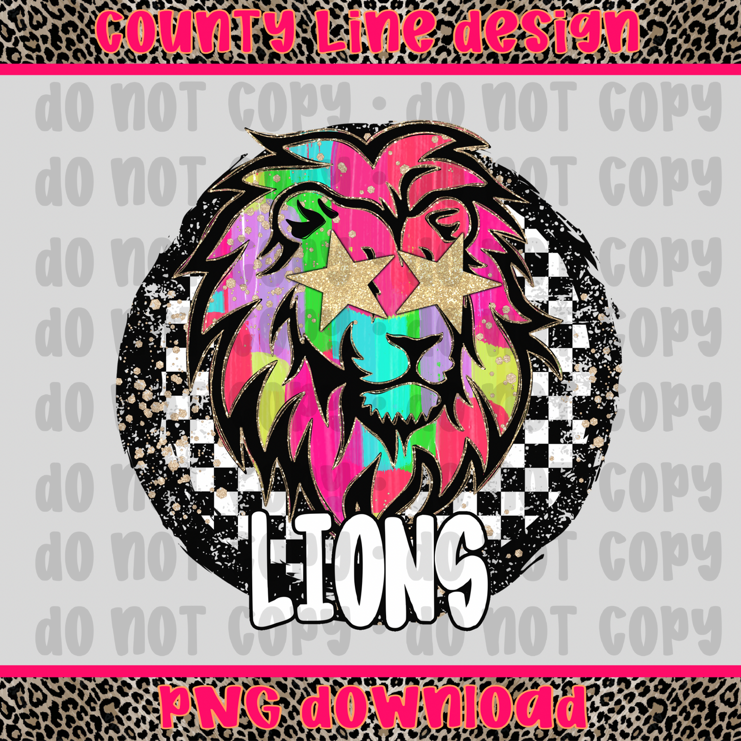 Lions Neon Retro Mascot PNG