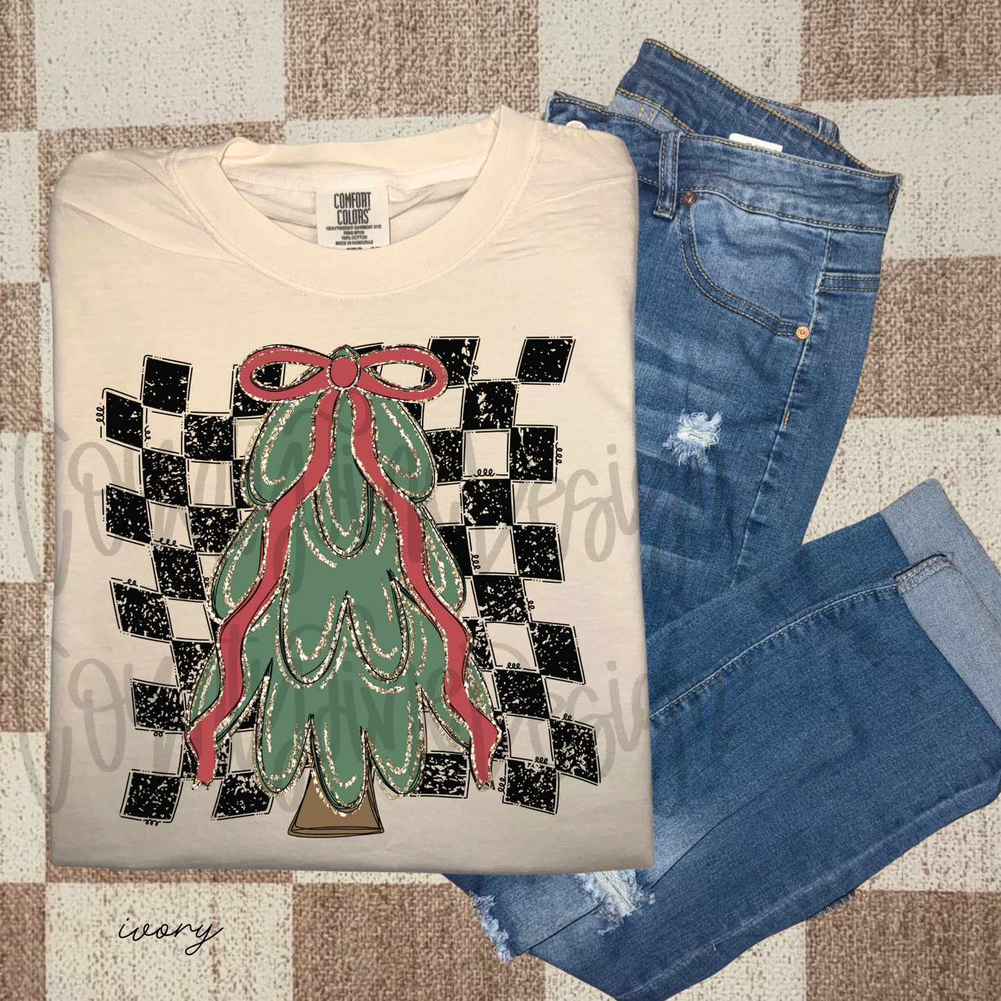 Vintage Christmas Tree Checker PNG