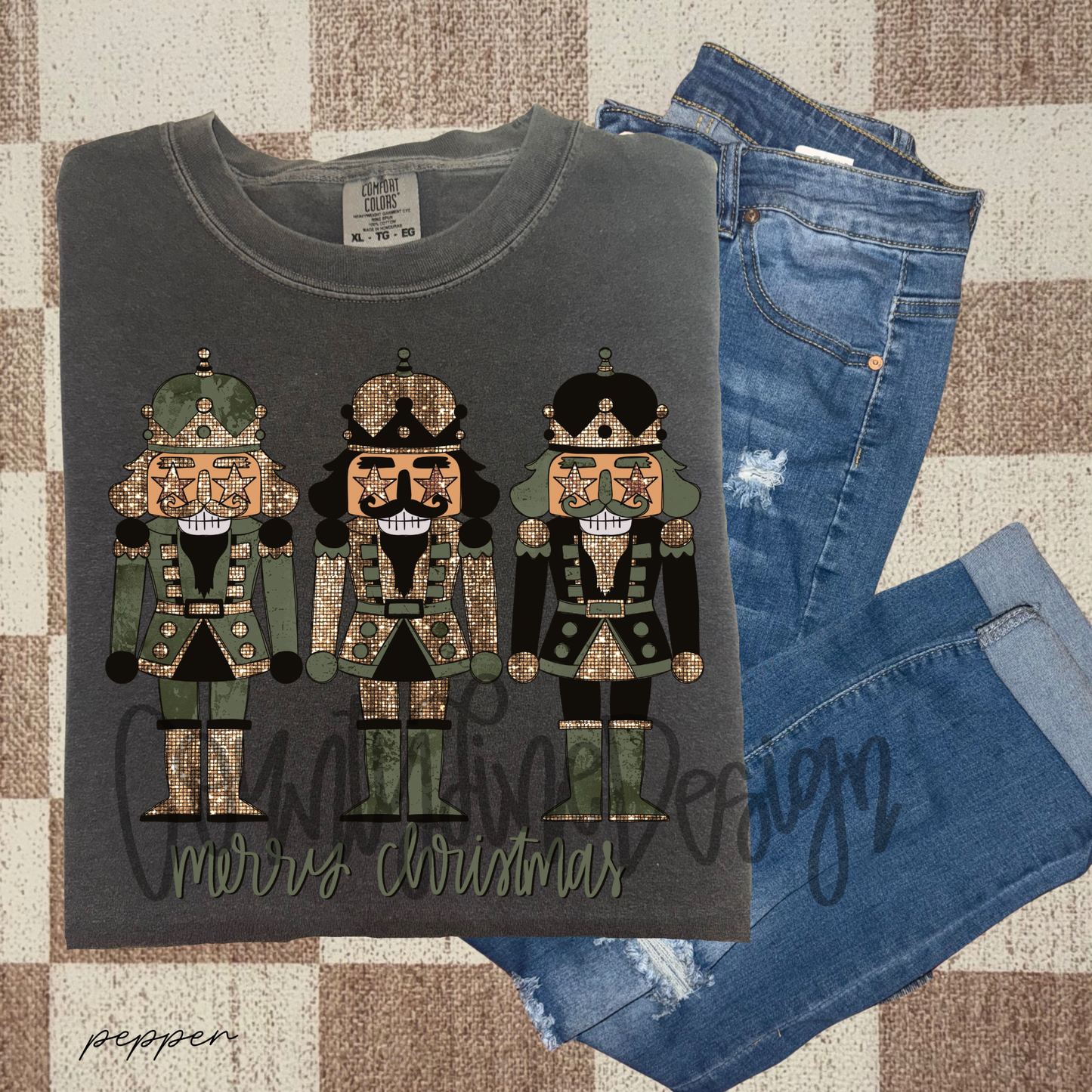 Green and Gold Nutcracker Trio Christmas PNG