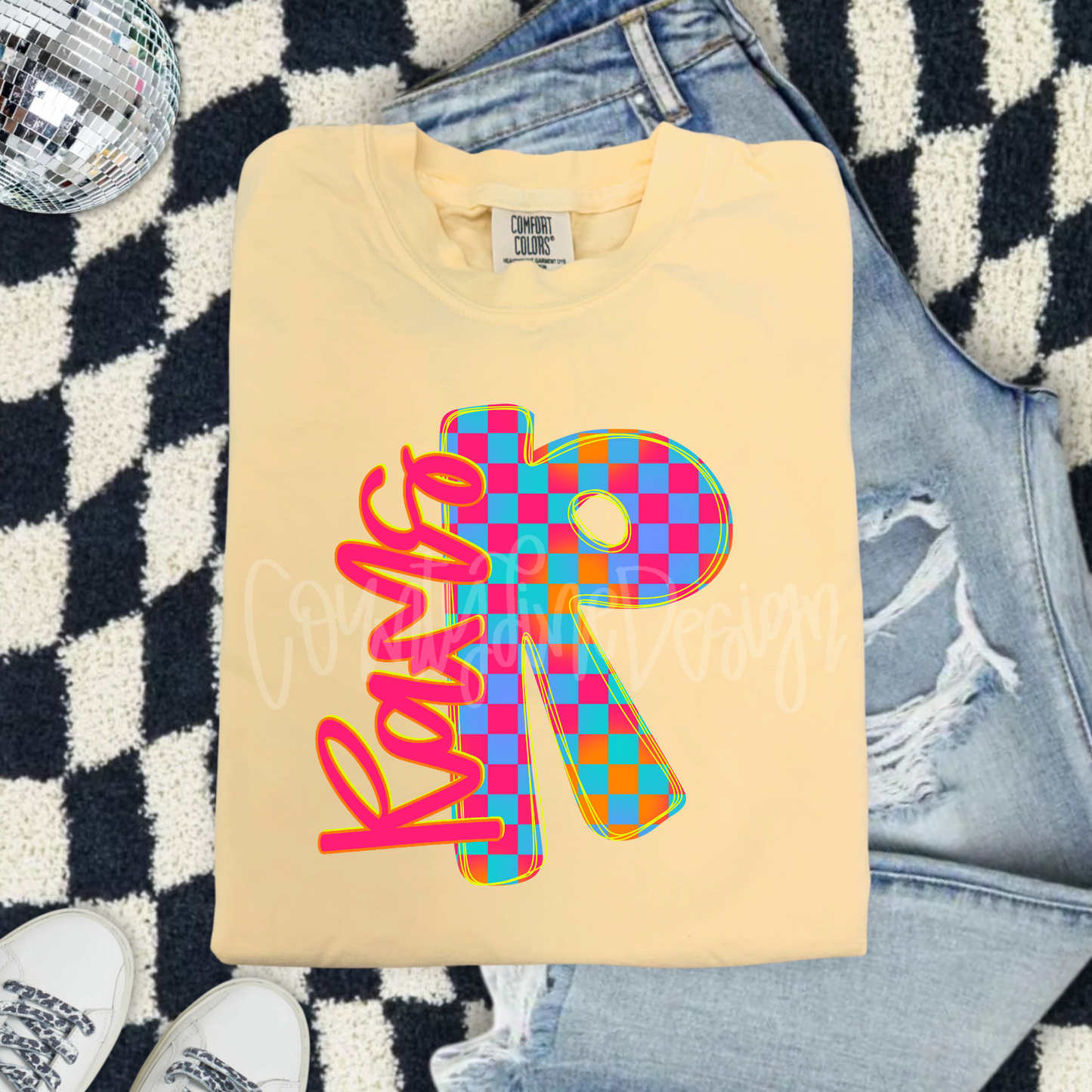 HAND LETTER MASCOT ADD ON - Neon Checker Alpha Set