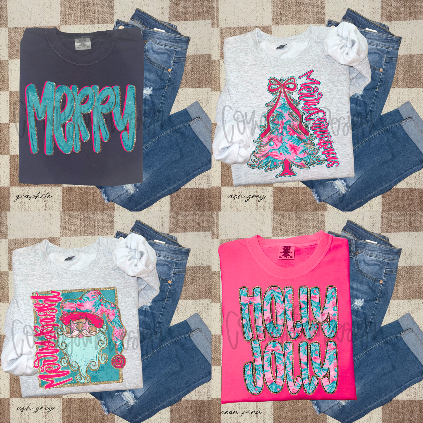 Neon Pink Christmas BUNDLE PNG - 4 FILES