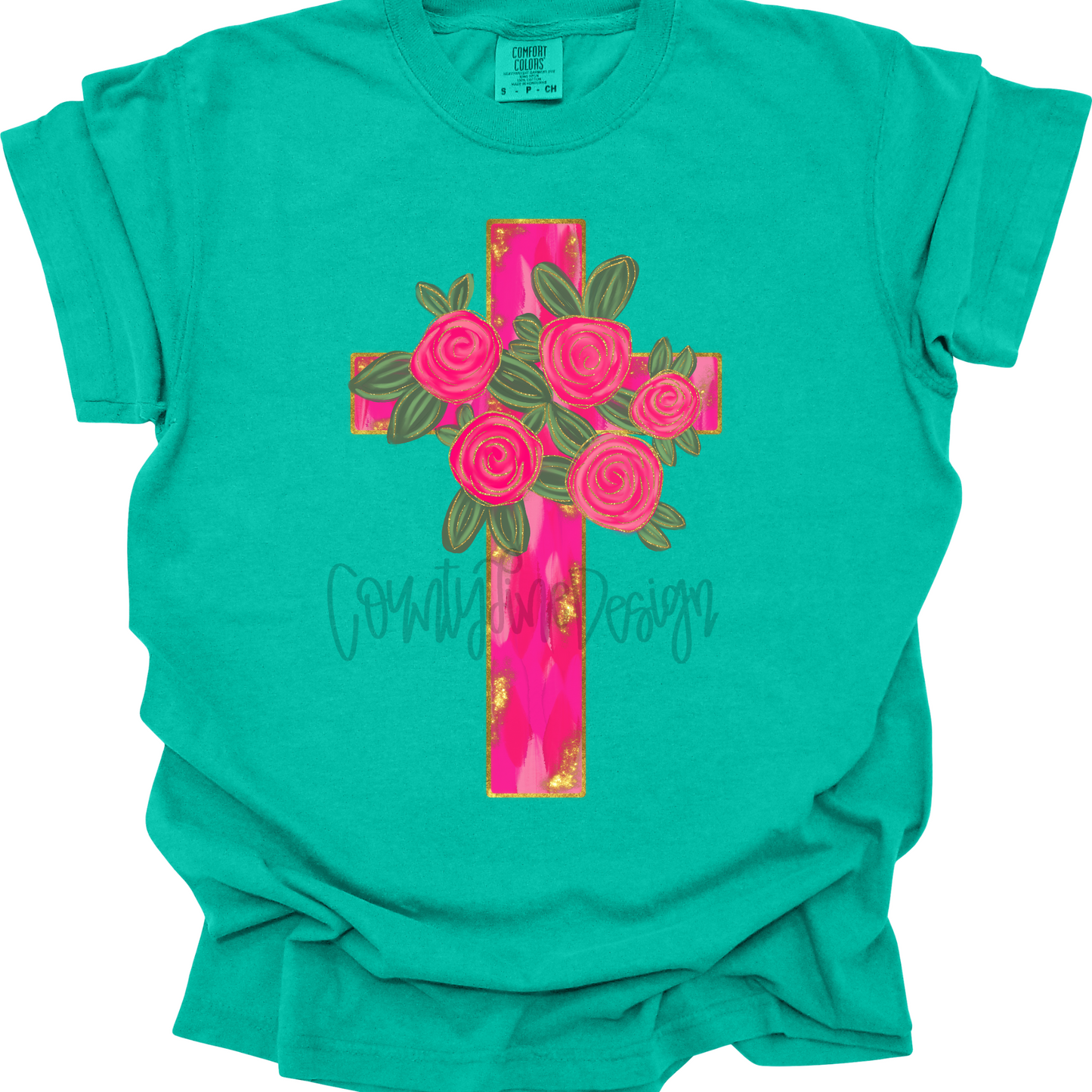 Pink Floral Cross PNG