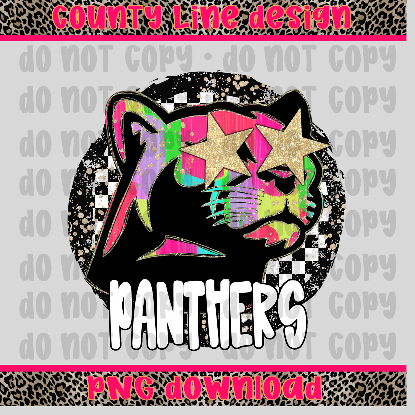 Panthers Neon Retro Mascot PNG