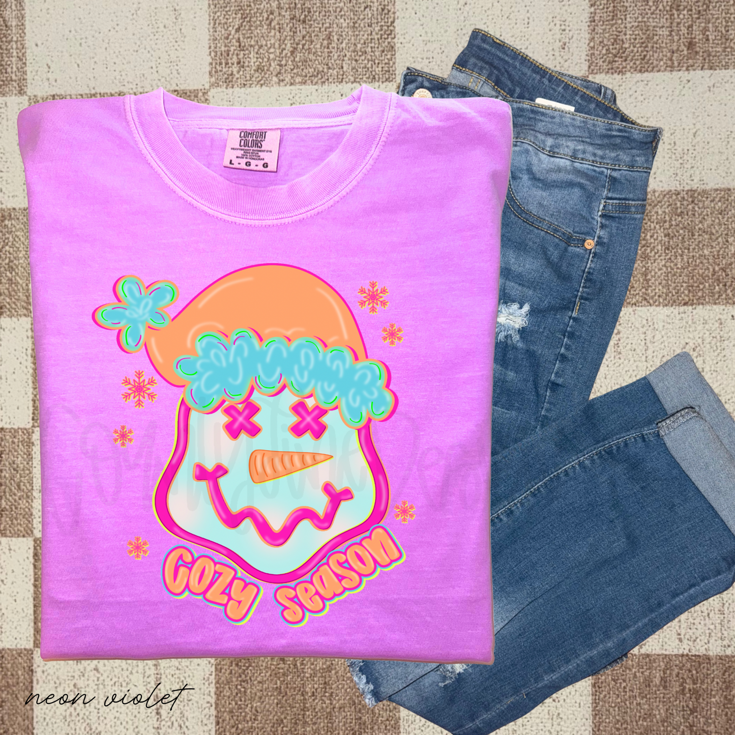 Cozy Season Neon Snowman PNG
