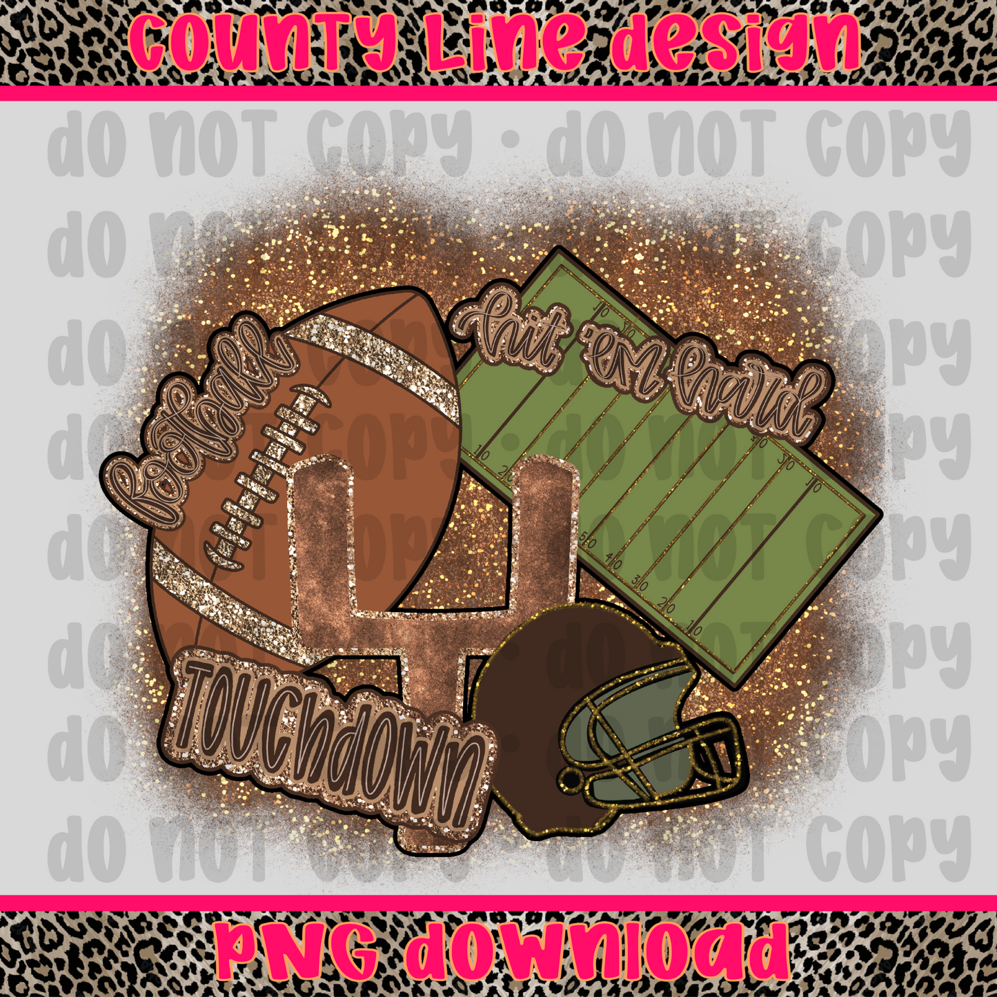 Preppy Football Fall Glitter PNG