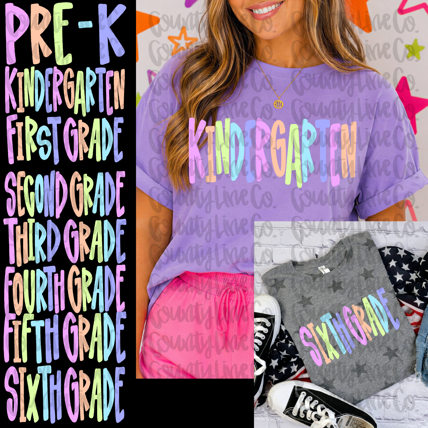 Pastel multicolor school bundle - PreK to 6th PNG
