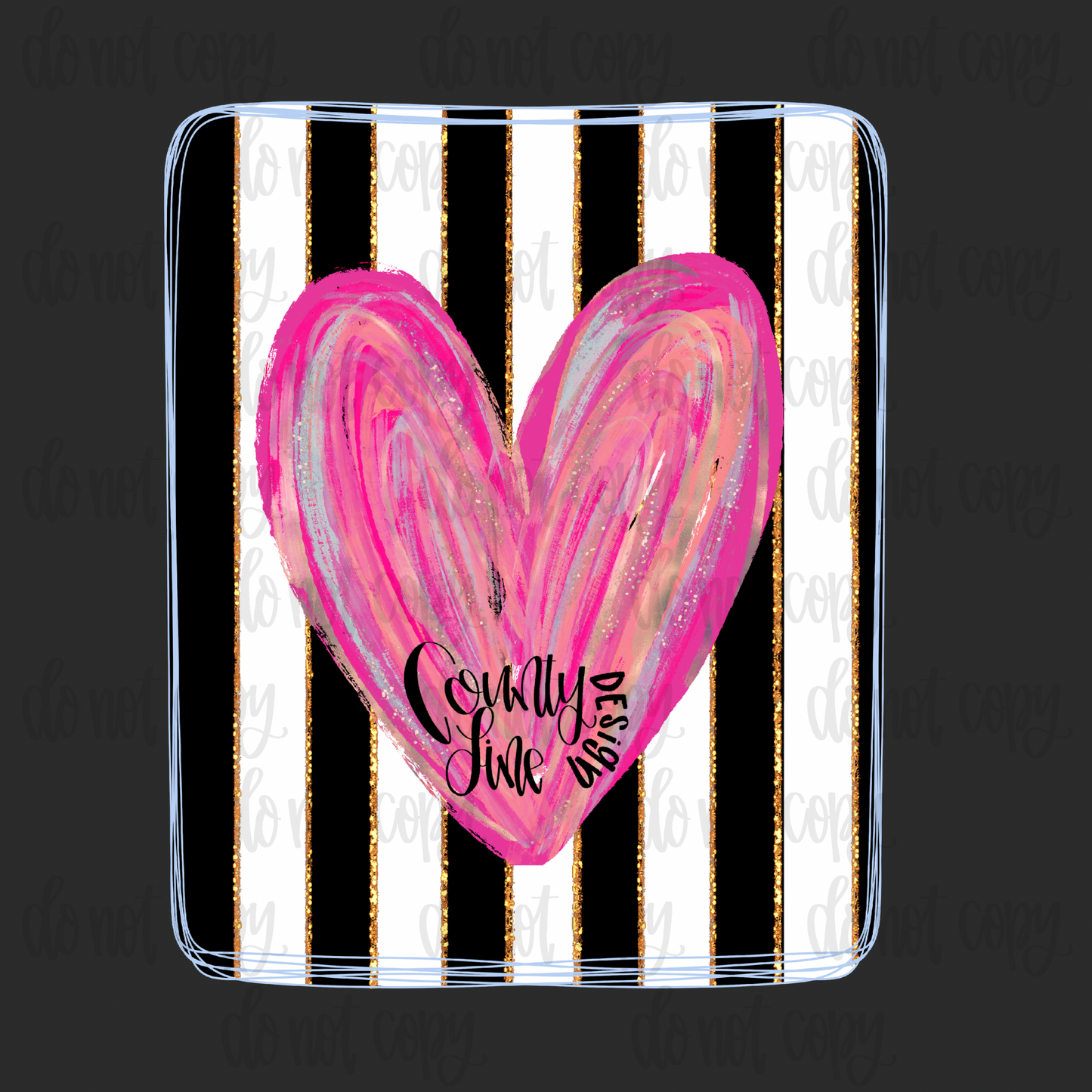 Heart Black White Stripes Framed PNG