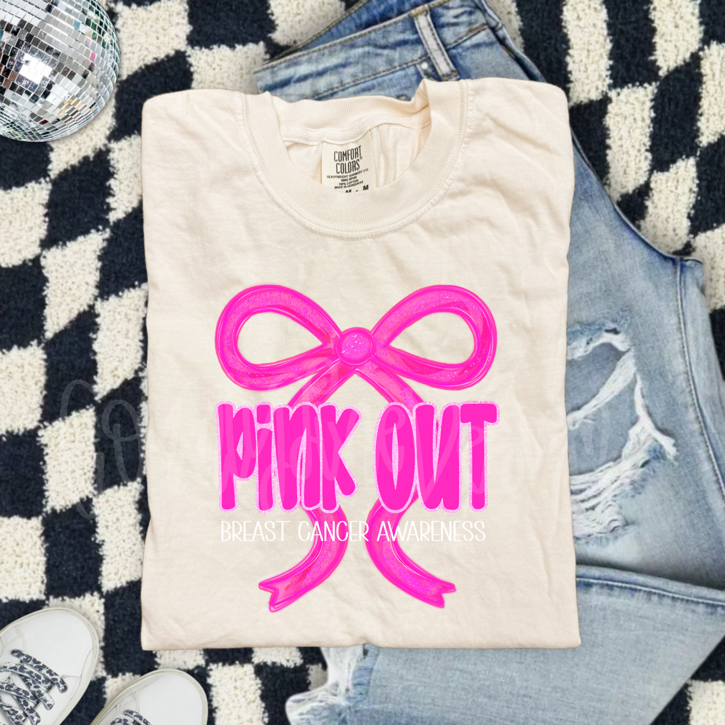 Pink Out Breast Cancer Awareness Bow PNG