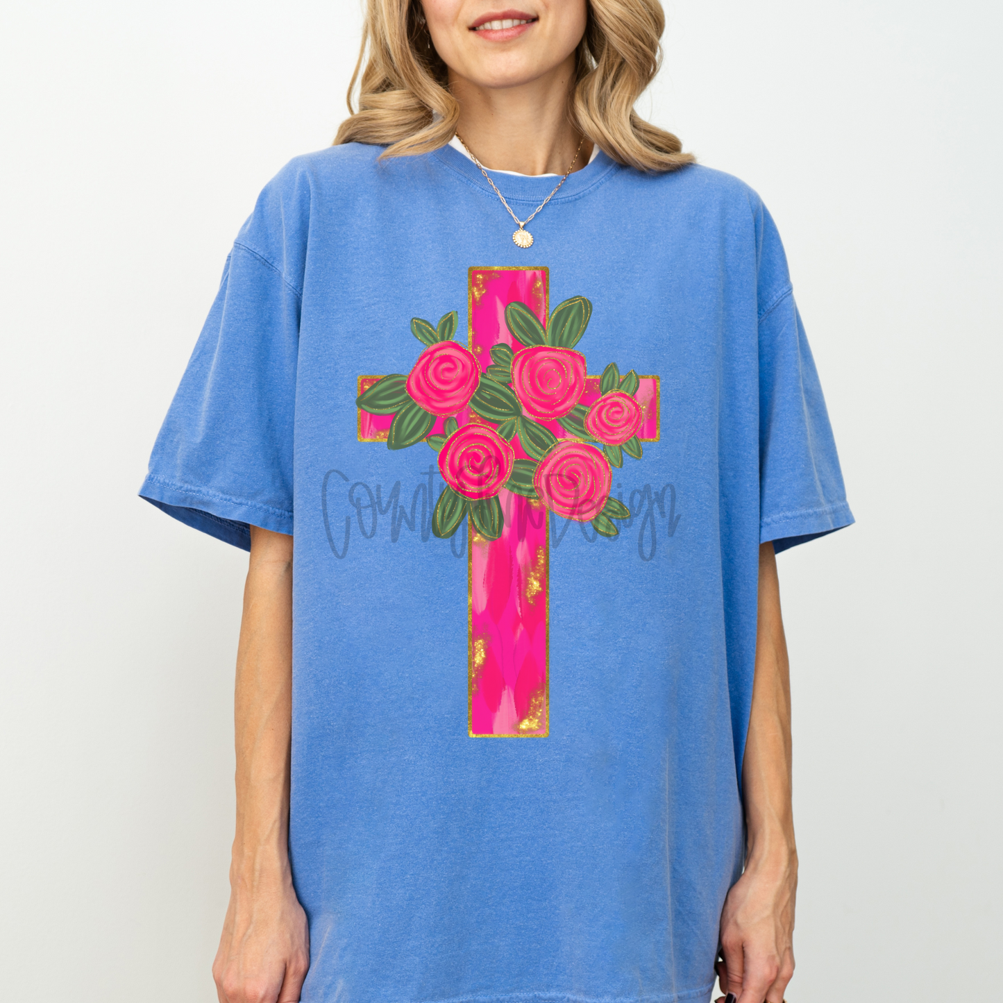 Pink Floral Cross PNG
