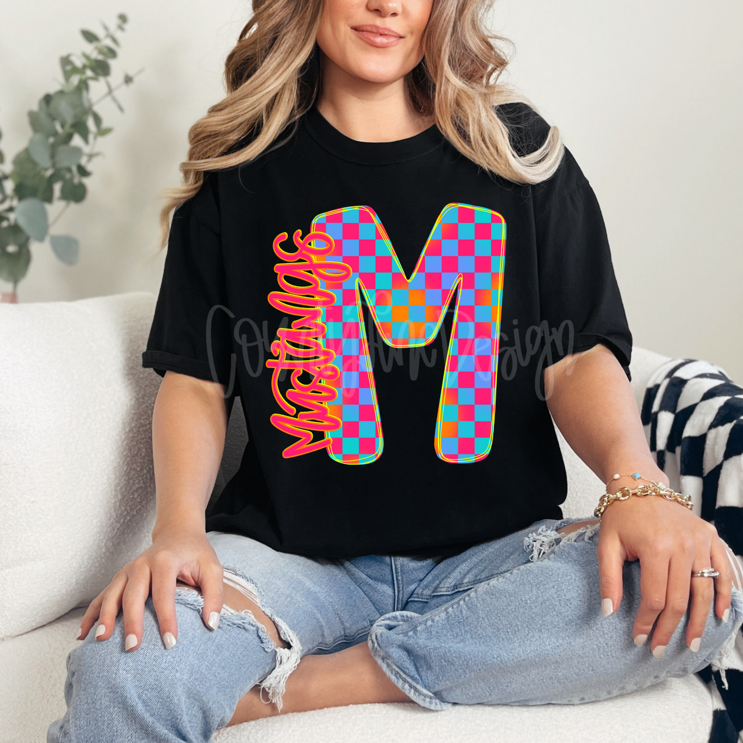 HAND LETTER MASCOT ADD ON - Neon Checker Alpha Set