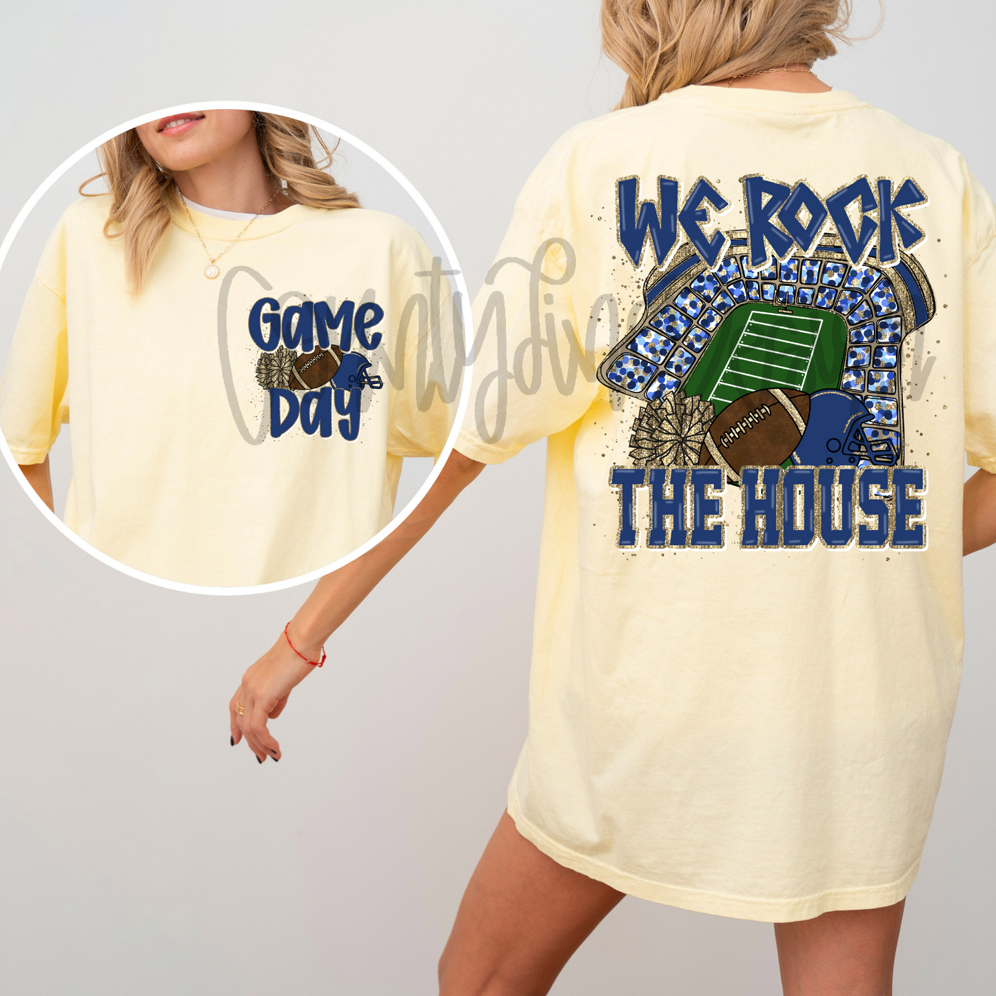 We Rock The House Football - Navy/Gold PNG