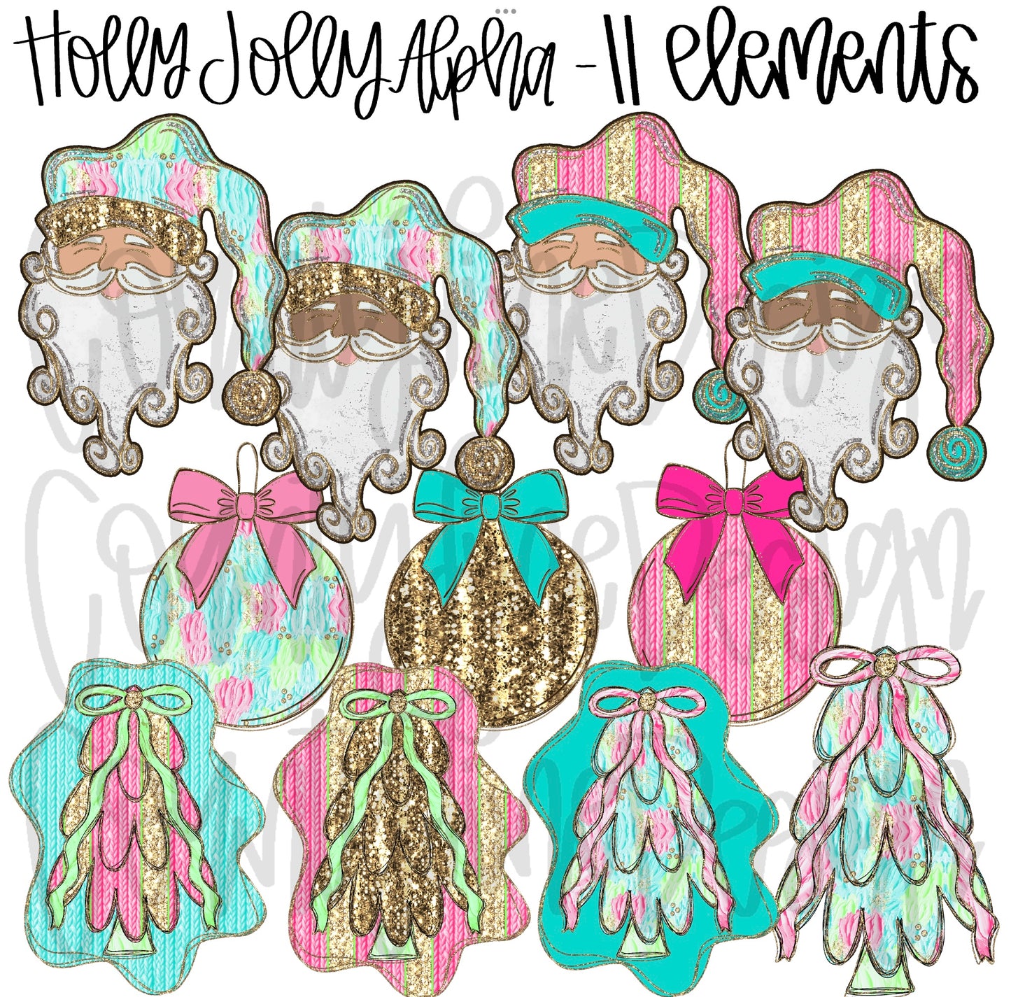 Holly Jolly Christmas Alpha Set PNGs - 4 ALPHA SETS! 11 elements!