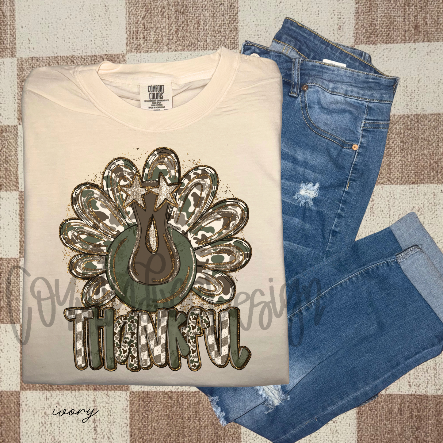 Thankful Preppy Camo Turkey PNG