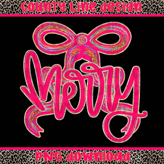 Merry bow Christmas Neon PNG