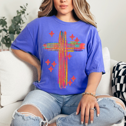 Neon Brushed Sparkle Cross PNG