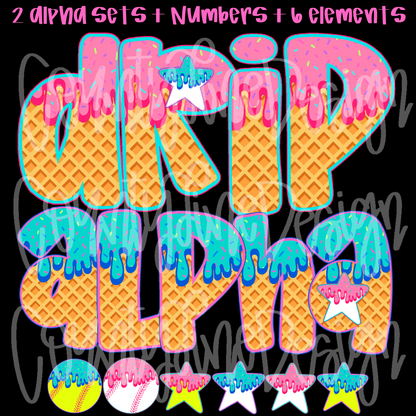 Drip Alpha Set PNGs - 2 Alpha sets - 6 symbols - numbers