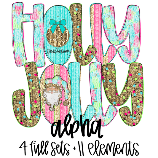 Holly Jolly Christmas Alpha Set PNGs - 4 ALPHA SETS! 11 elements!