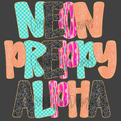 Neon Preppy ALPHA BUNDLE PNGs - 4 ALPHA SETS!