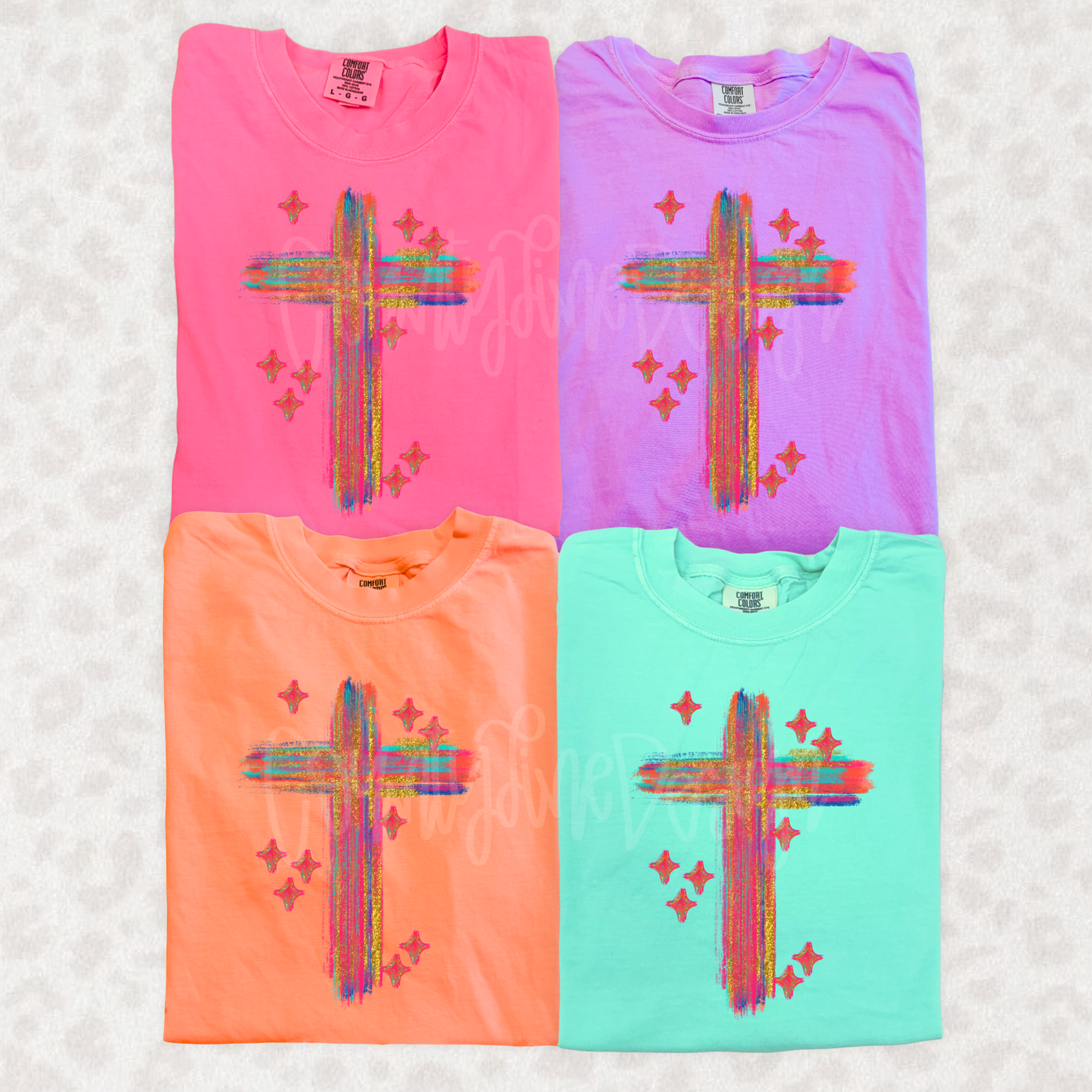 Neon Brushed Sparkle Cross PNG