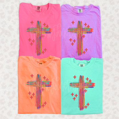 Neon Brushed Sparkle Cross PNG
