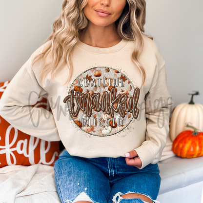 Grateful Thankful Blessed Pumpkin Circle PNG