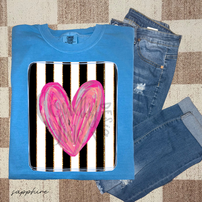 Heart Black White Stripes Framed PNG