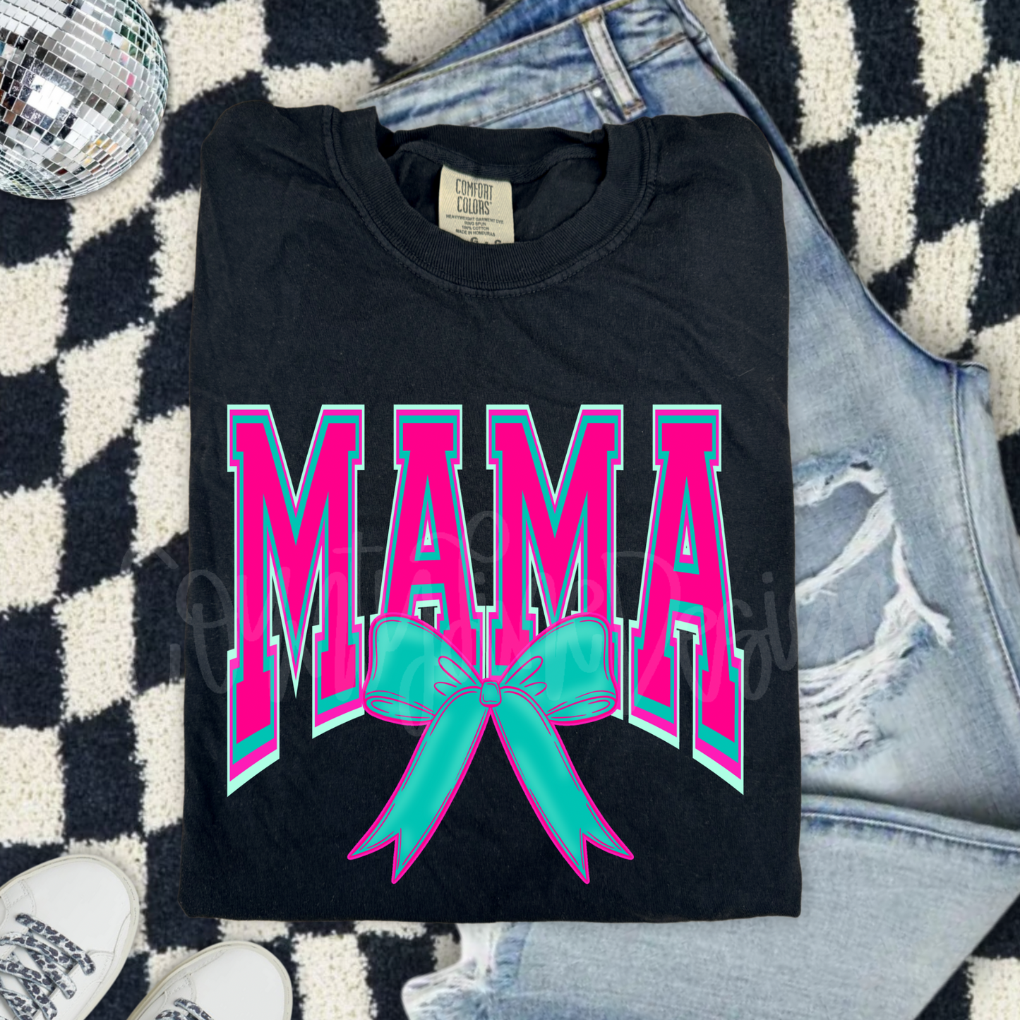 Mama neon pink/teal bow PNG