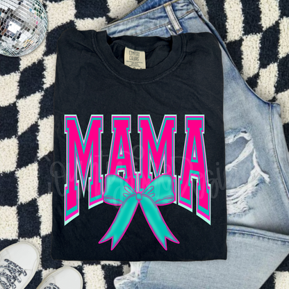 Mama neon pink/teal bow PNG