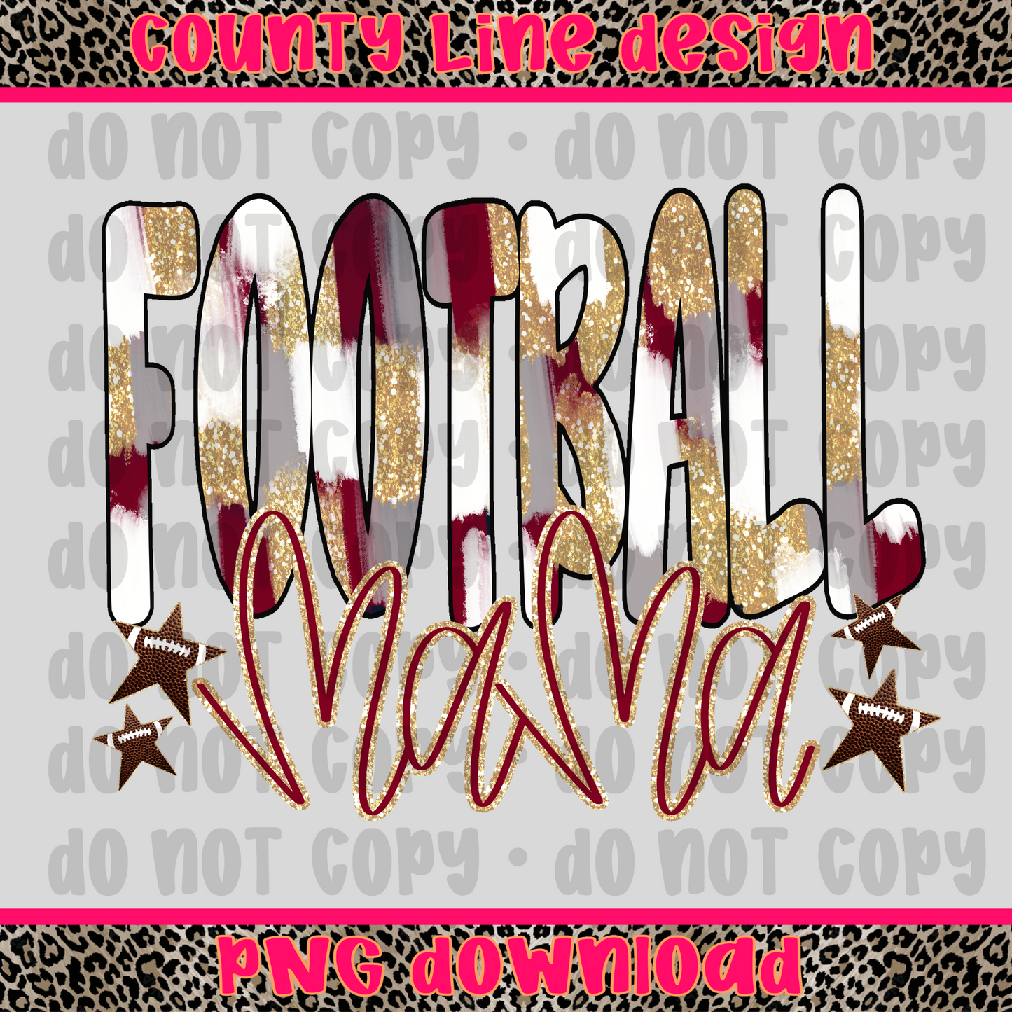 Football mama stars maroon/white PNG
