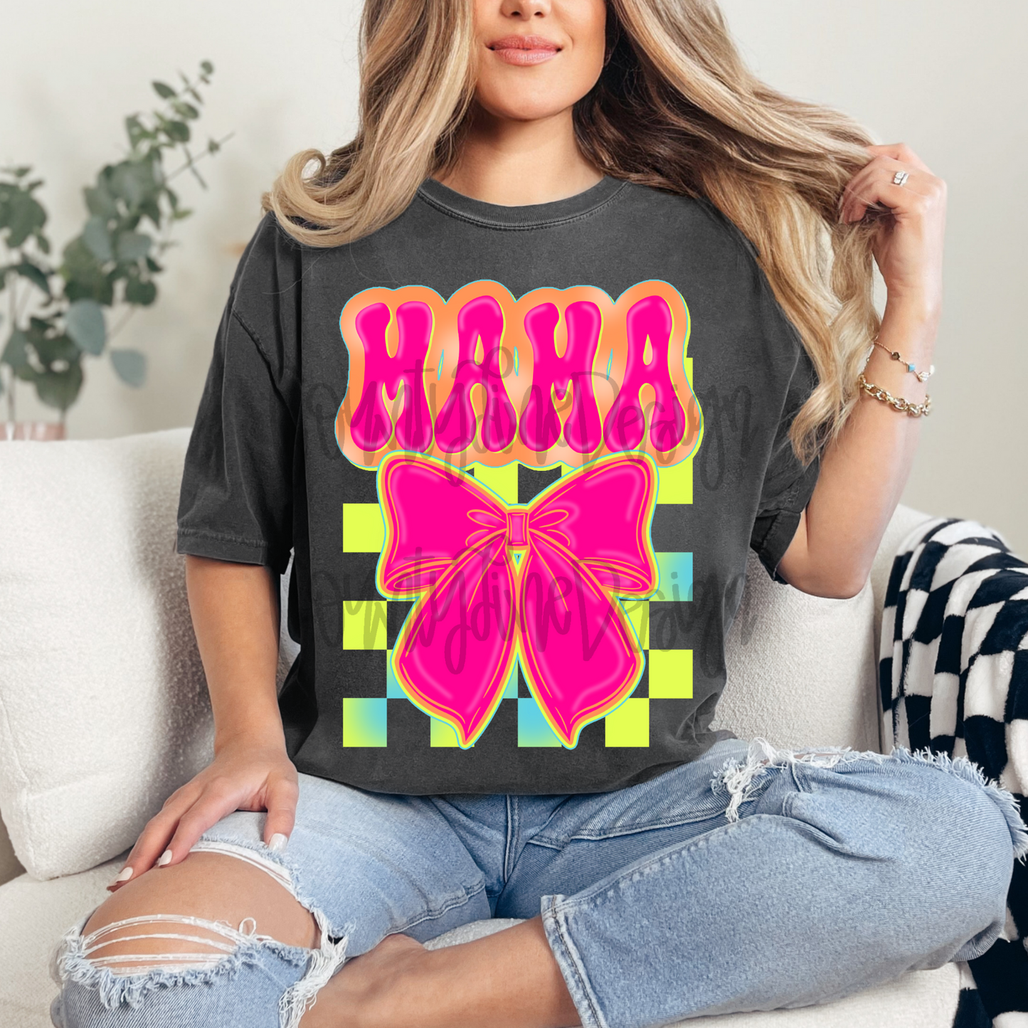 Mama Neon Bow PNG