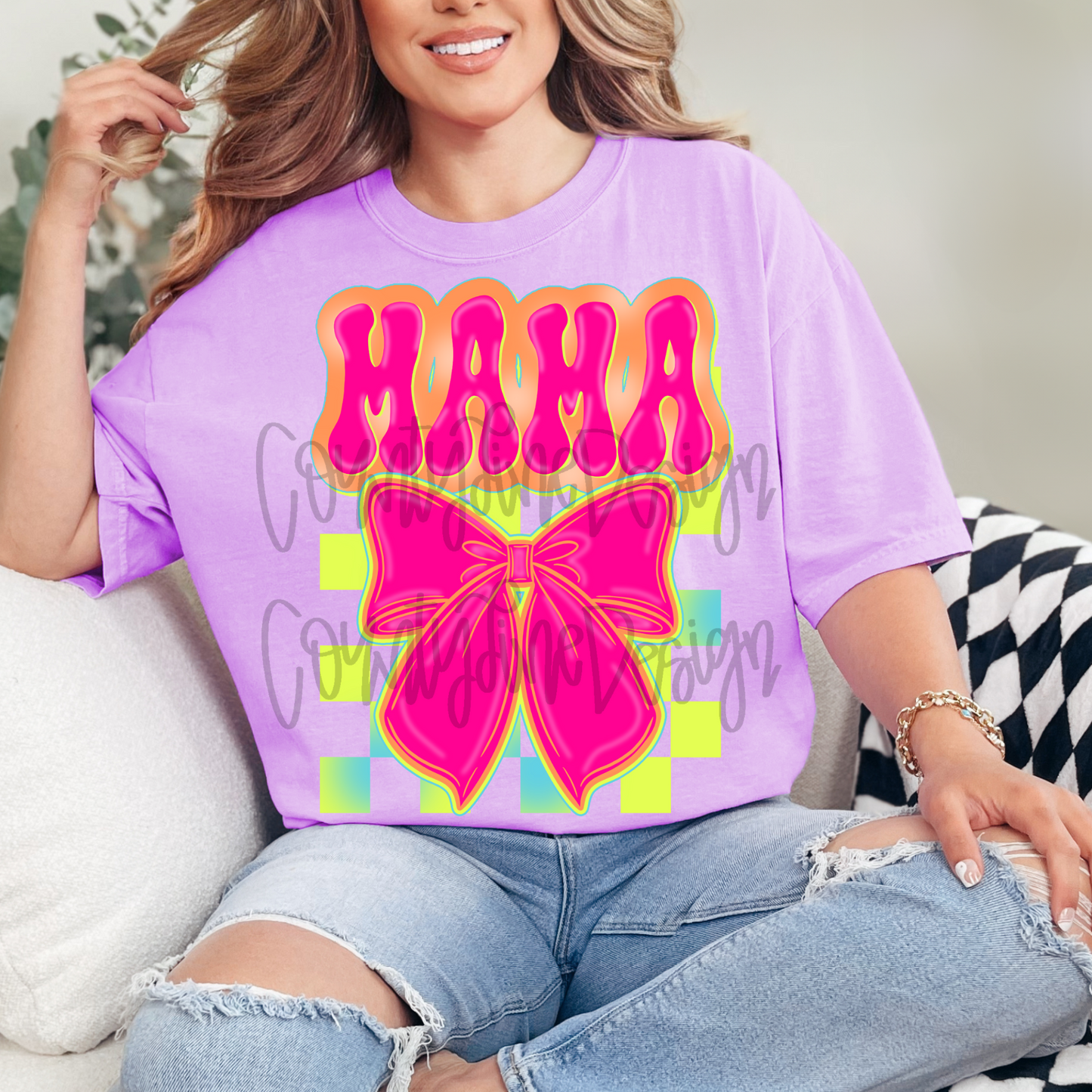 Mama Neon Bow PNG
