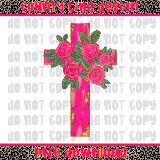 Pink Floral Cross PNG