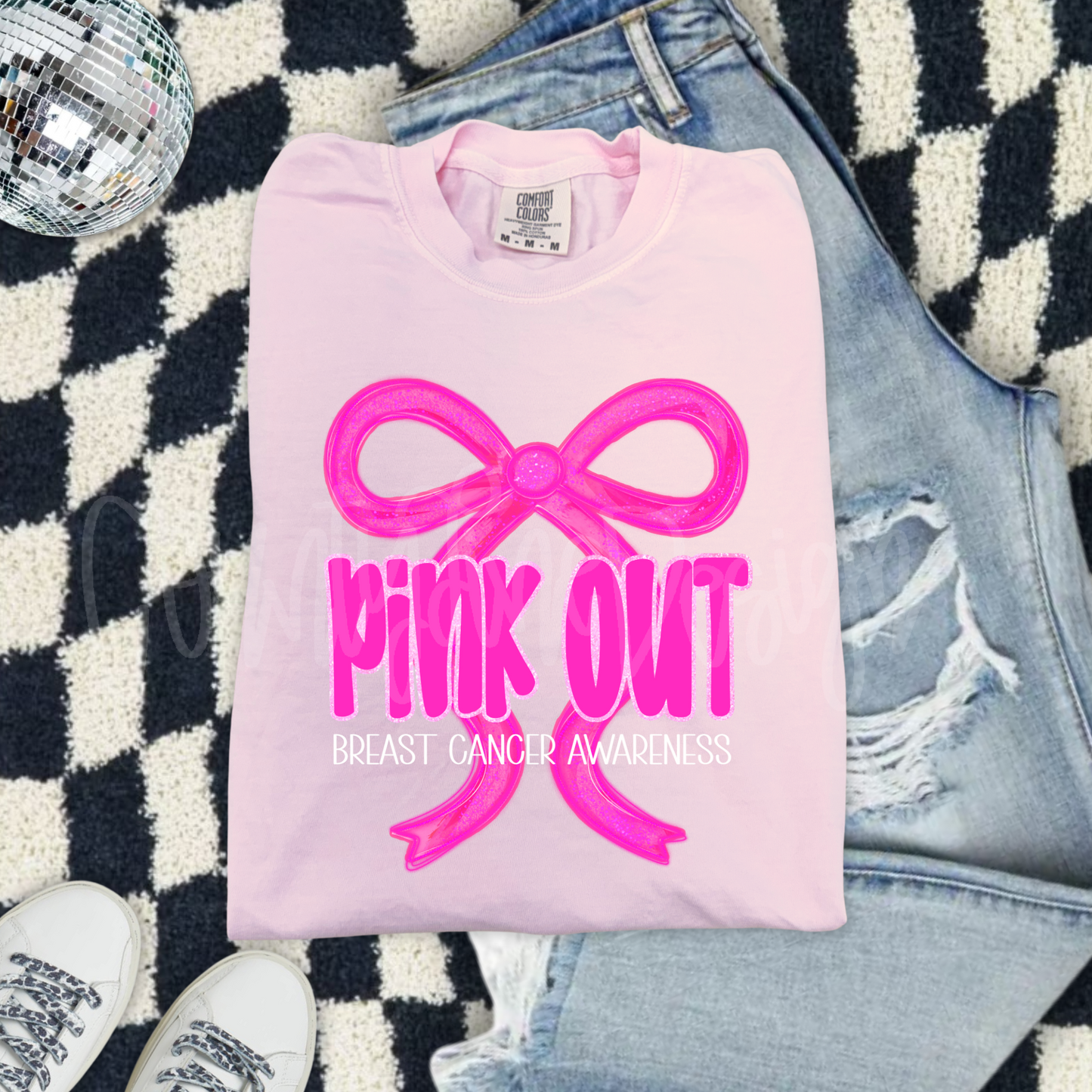 Pink Out Breast Cancer Awareness Bow PNG