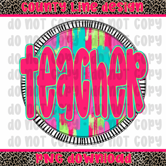 Teacher Neon Circle PNG