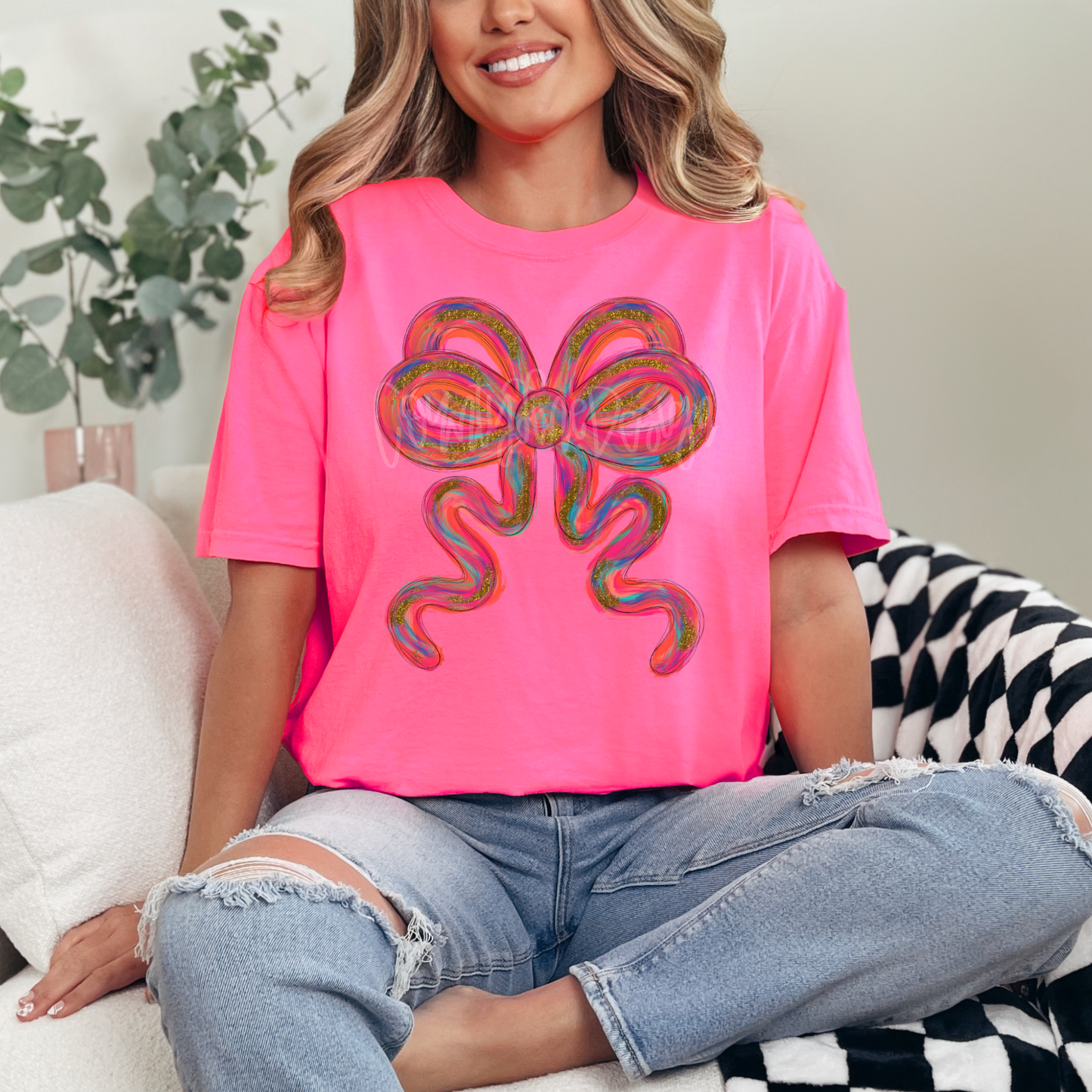 Neon brushstroke bow PNG