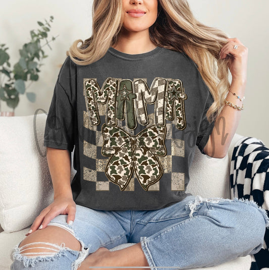 Mama Camo Checker Bow PNG