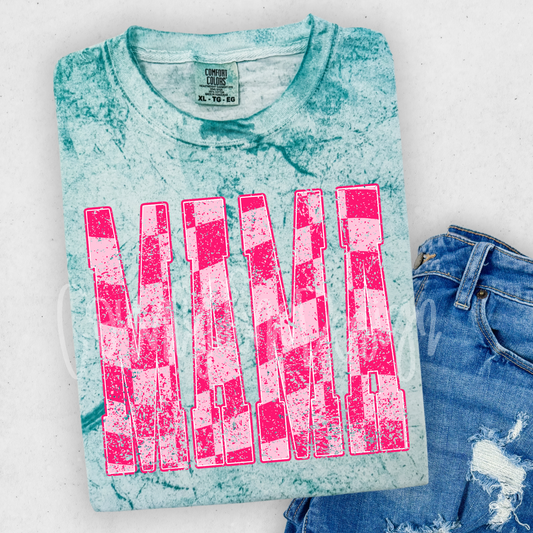 Mama pink Checker Distressed PNG