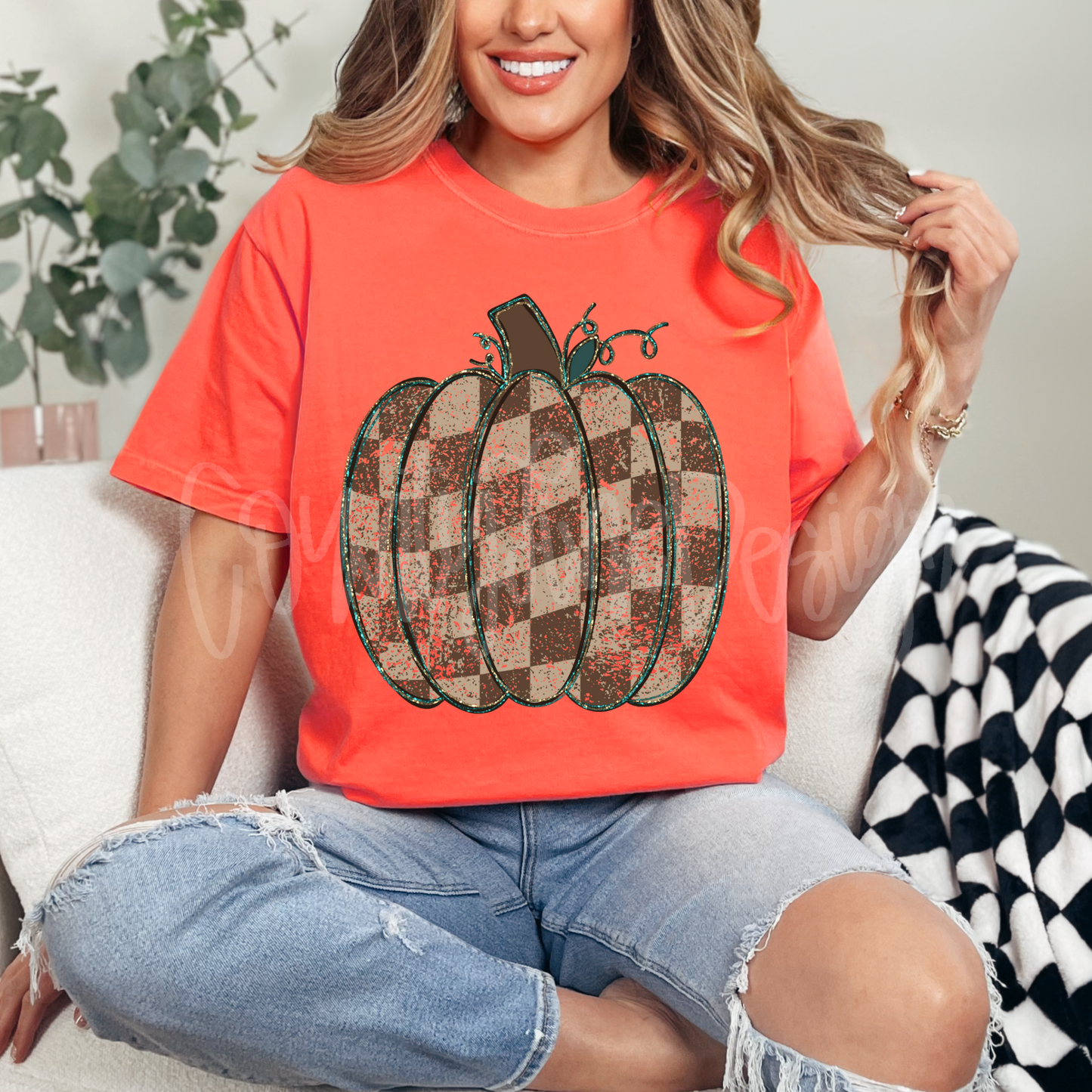 Brown Checker Pumpkin (no bow) PNG