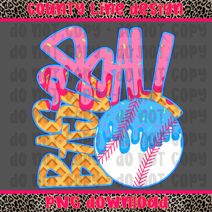 Baseball Ice Cream drip PNG