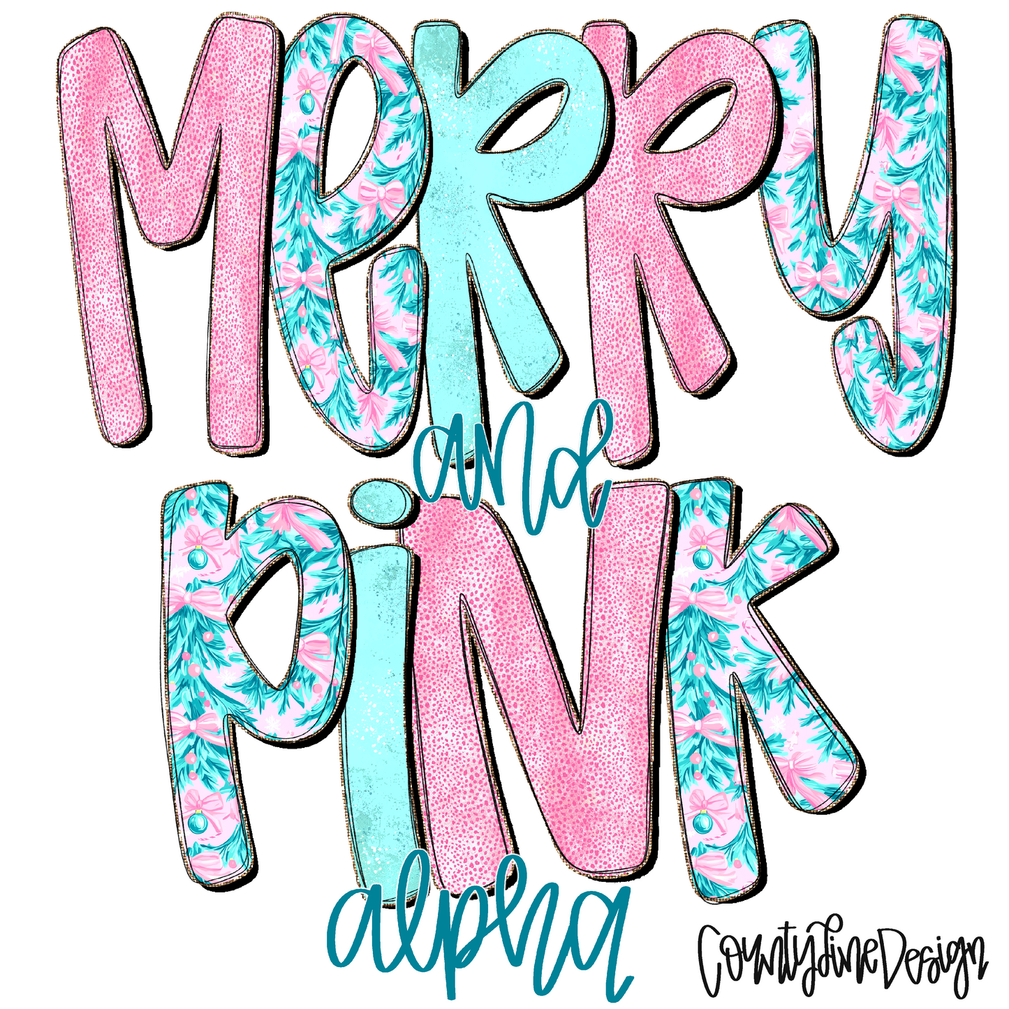 Merry & Pink Alpha Set PNGs - 3 ALPHA SETS! 14 elements!