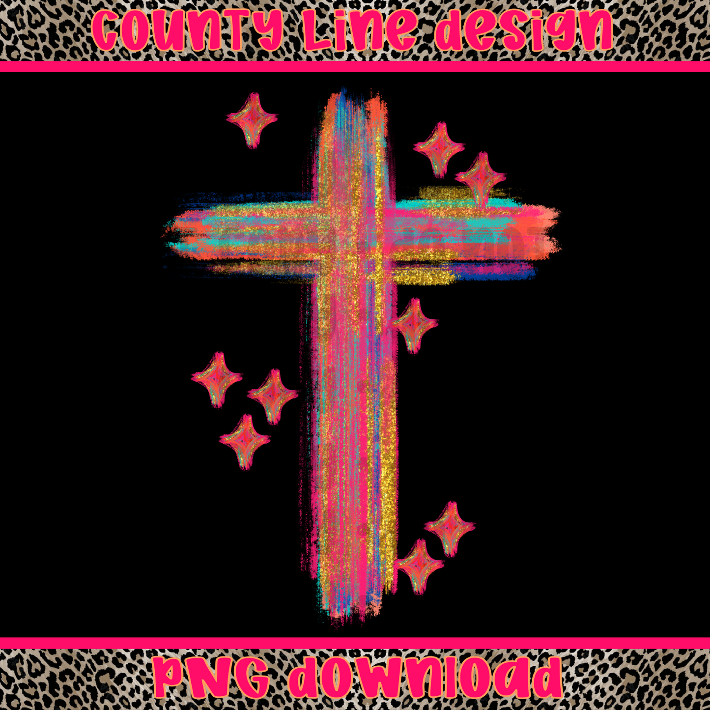 Neon Brushed Sparkle Cross PNG