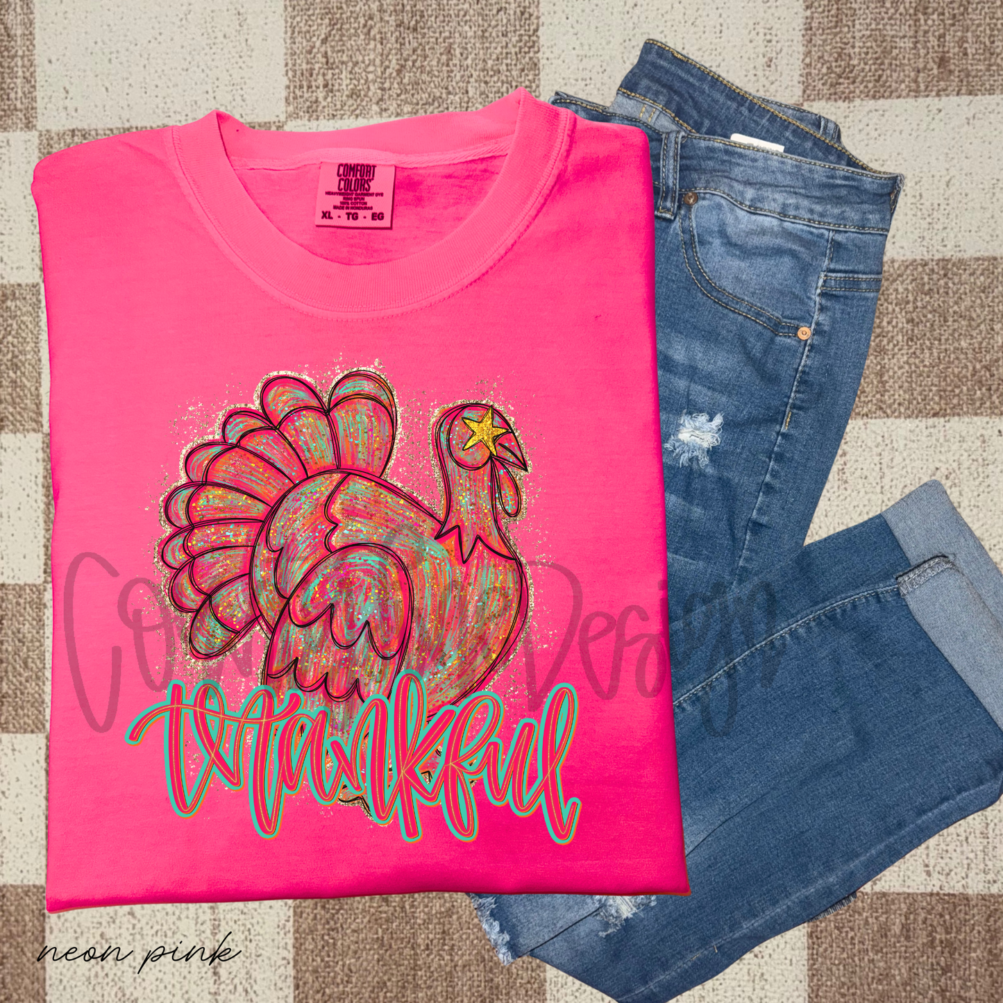 Thankful Neon Turkey PNG