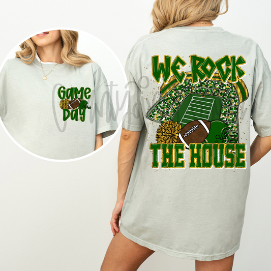 We Rock The House Football - Green/Yellow Gold PNG