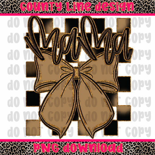 Mama Neutral Bow GOLD OUTLINE PNG