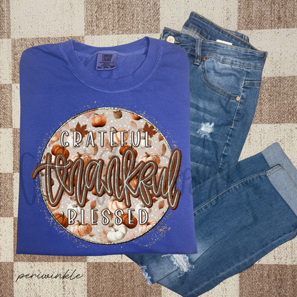 Grateful Thankful Blessed Pumpkin Circle PNG