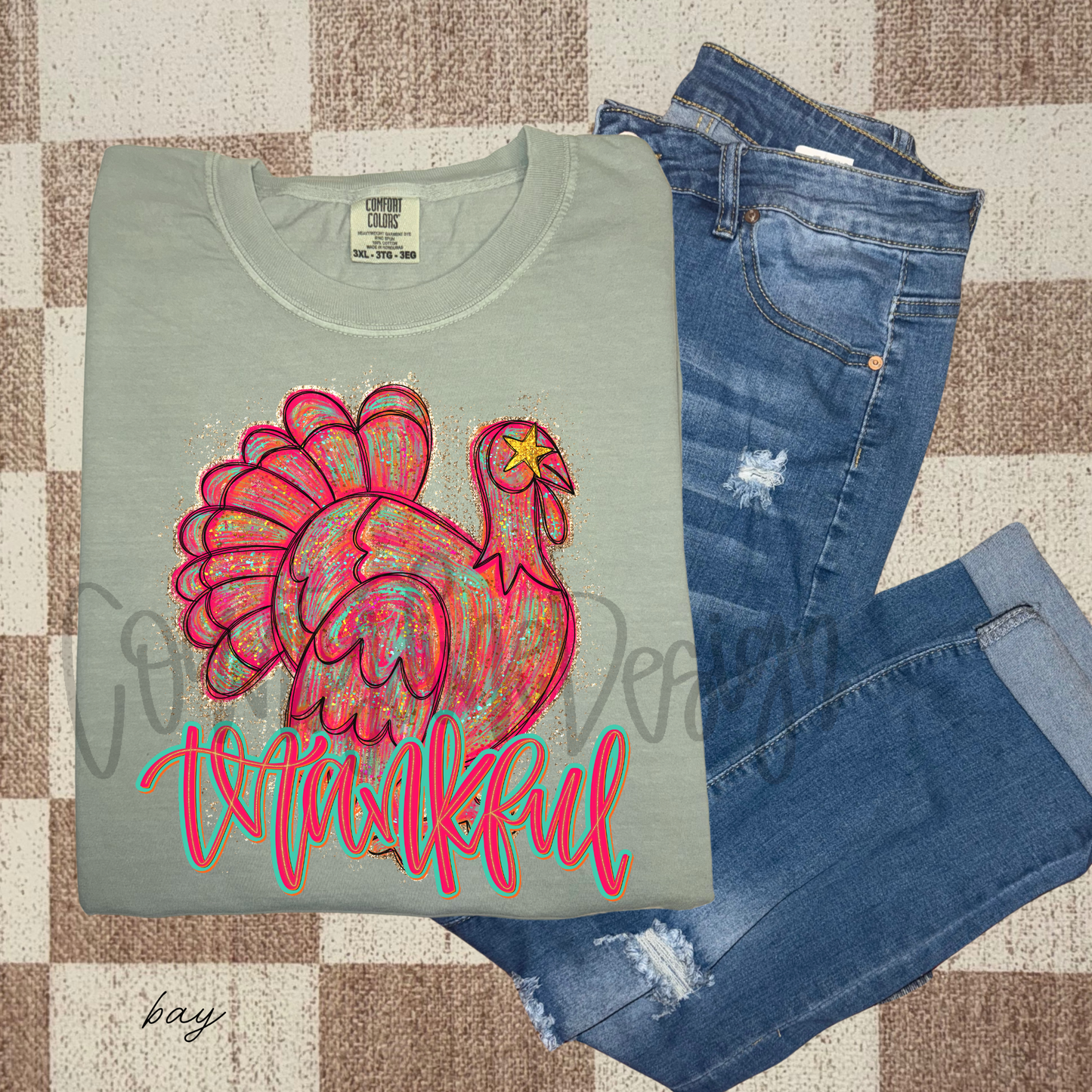 Thankful Neon Turkey PNG