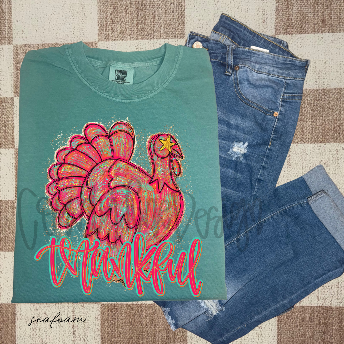 Thankful Neon Turkey PNG