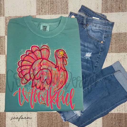 Thankful Neon Turkey PNG